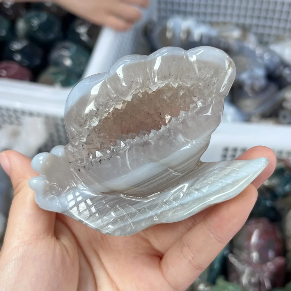 1PCS Natural Agate Geode Snail Animal Quartz Carving Feng Shui Healing Home Decor Lucky Gift Fashion Feng Shui Decoration
