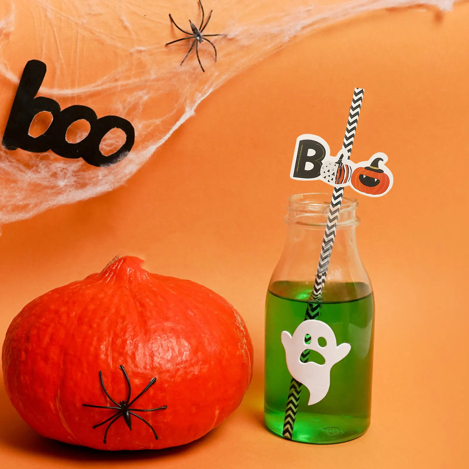 

72Pcs Halloween Paper Straws Cartoon Pumpkin Witch Hat Designs Party Beverage Straws for Drinking Cocktail Juice Disposable