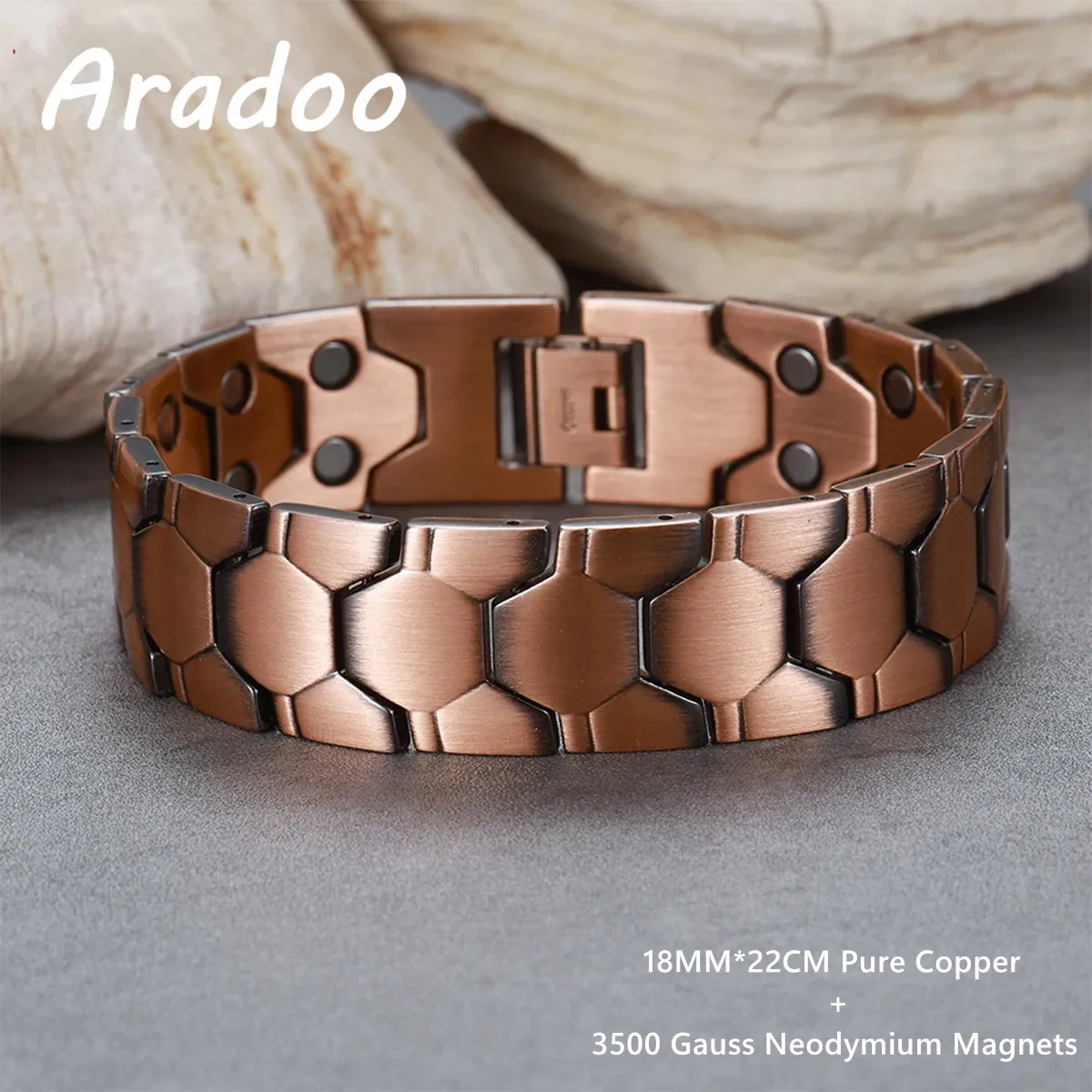 ARADOO Braccialetti magnetici da uomo in rame puro con potenti magneti a doppia fila 3500 Gauss regolabili Regali per la festa del papà