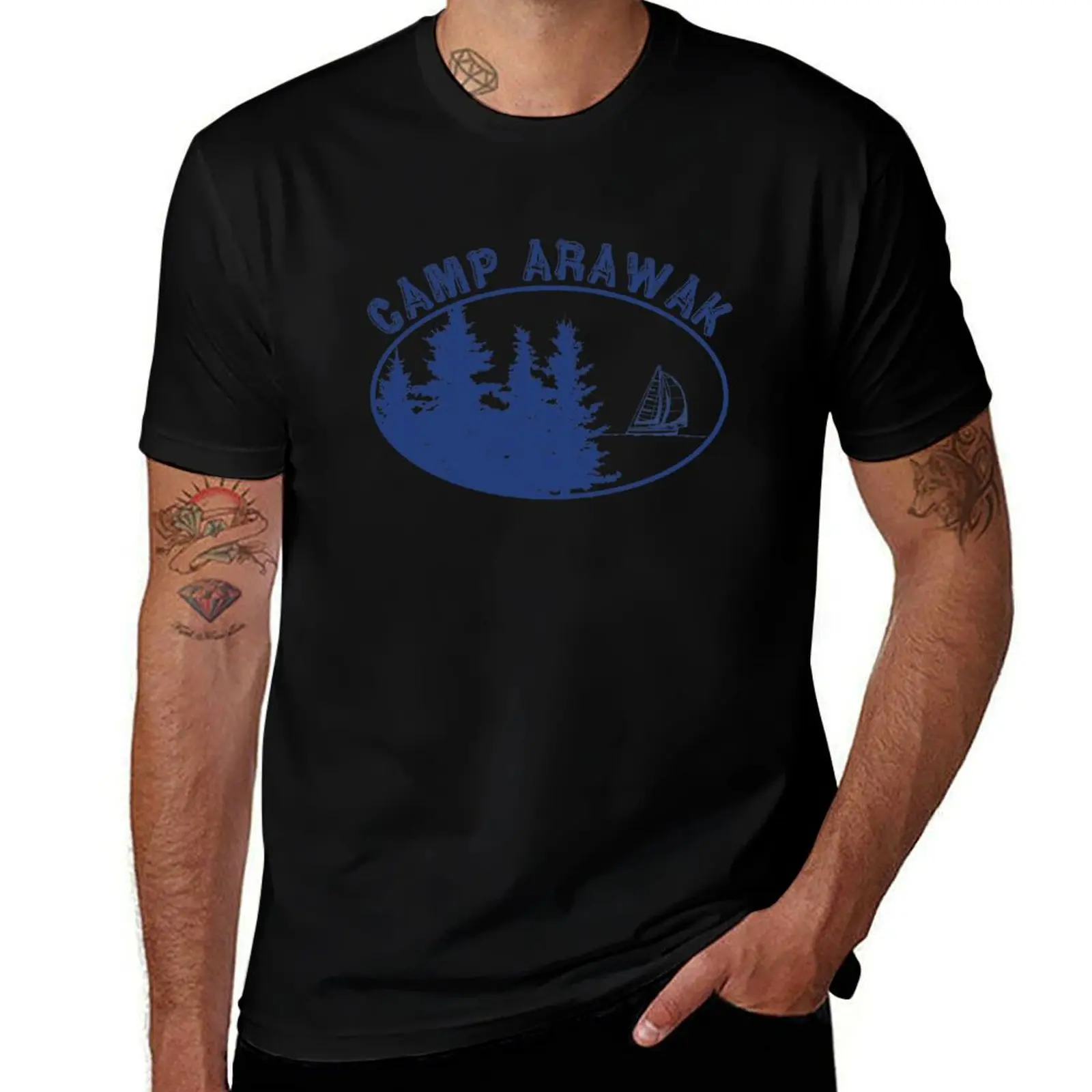 

Camp Arawak Gift Retro Summer Camp T-Shirt blue archive Short sleeve tee oversized t shirts for men