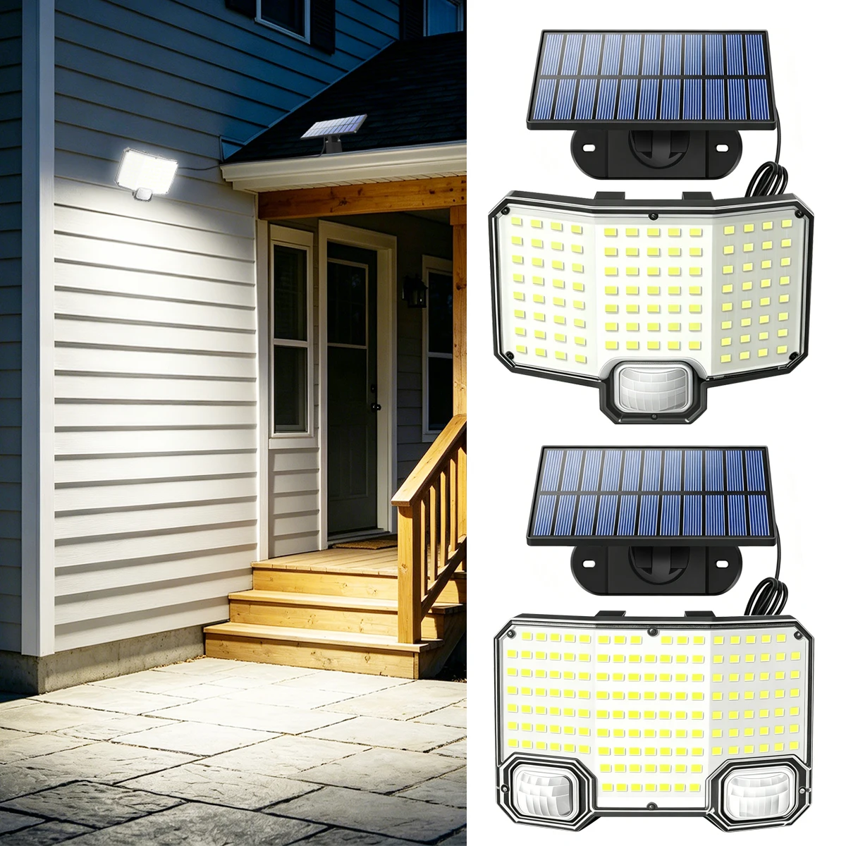 Lampe solaire murale extérieure super lumineuse, 112 LED, tête à capteur unique, étanche IP65, 3 modes, marche/arrêt automatique, pour jardin, cour, porte