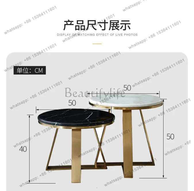 LS Nordic marble coffee table sofa stainless steel gold creative marble round small coffee table