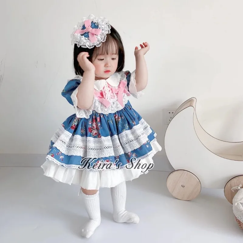 Summer New Spain Short-style Lace Bow Dress Princess Wedding Dress Toddler Girl Dresses Baby Girl Floral Sweet Quality Dress