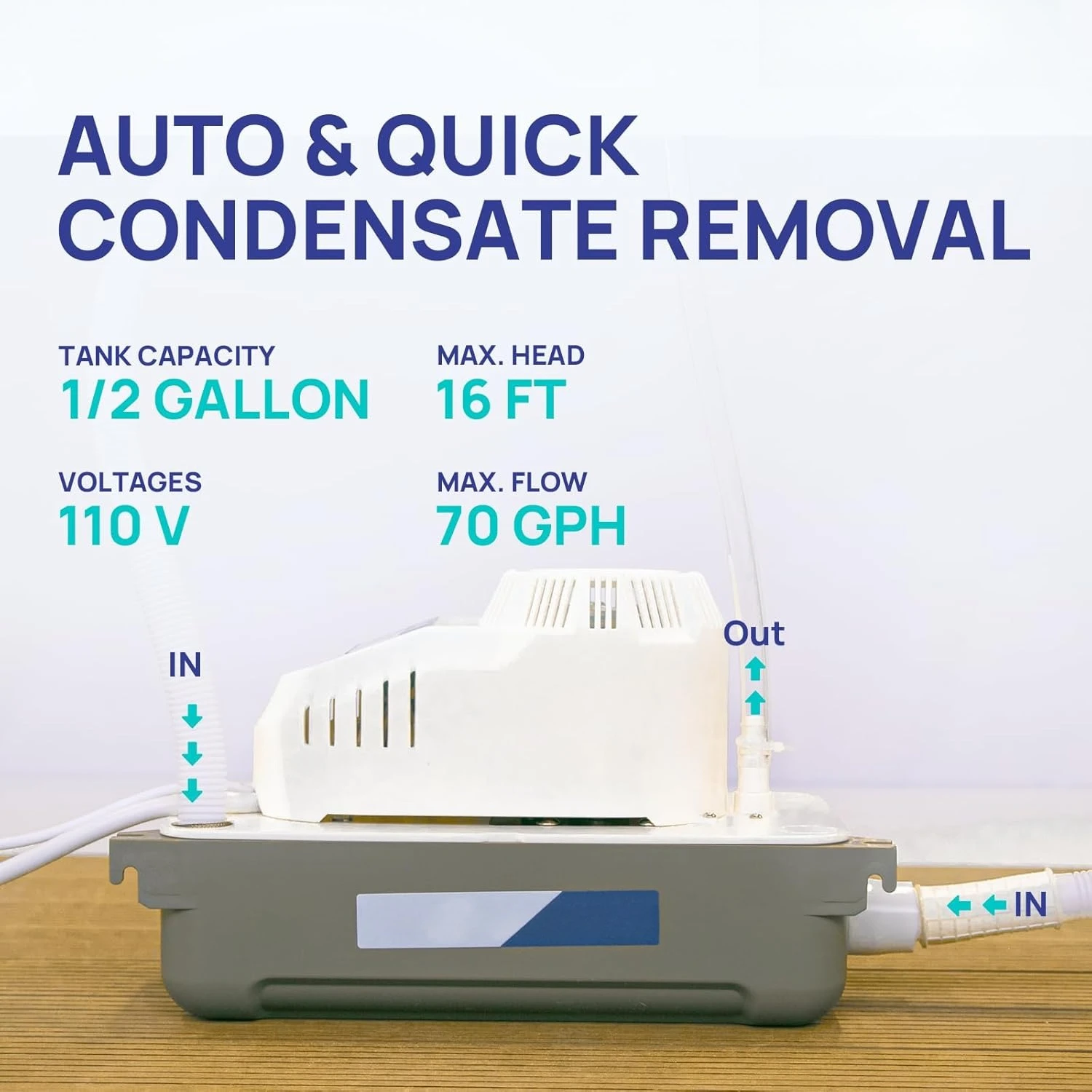 

115V 70 GPH HVAC Condensate Pump,Automatic Safety Switch,AC Condensate Removal for Air Conditioner, Furnace,Dehumidifier,On Sale