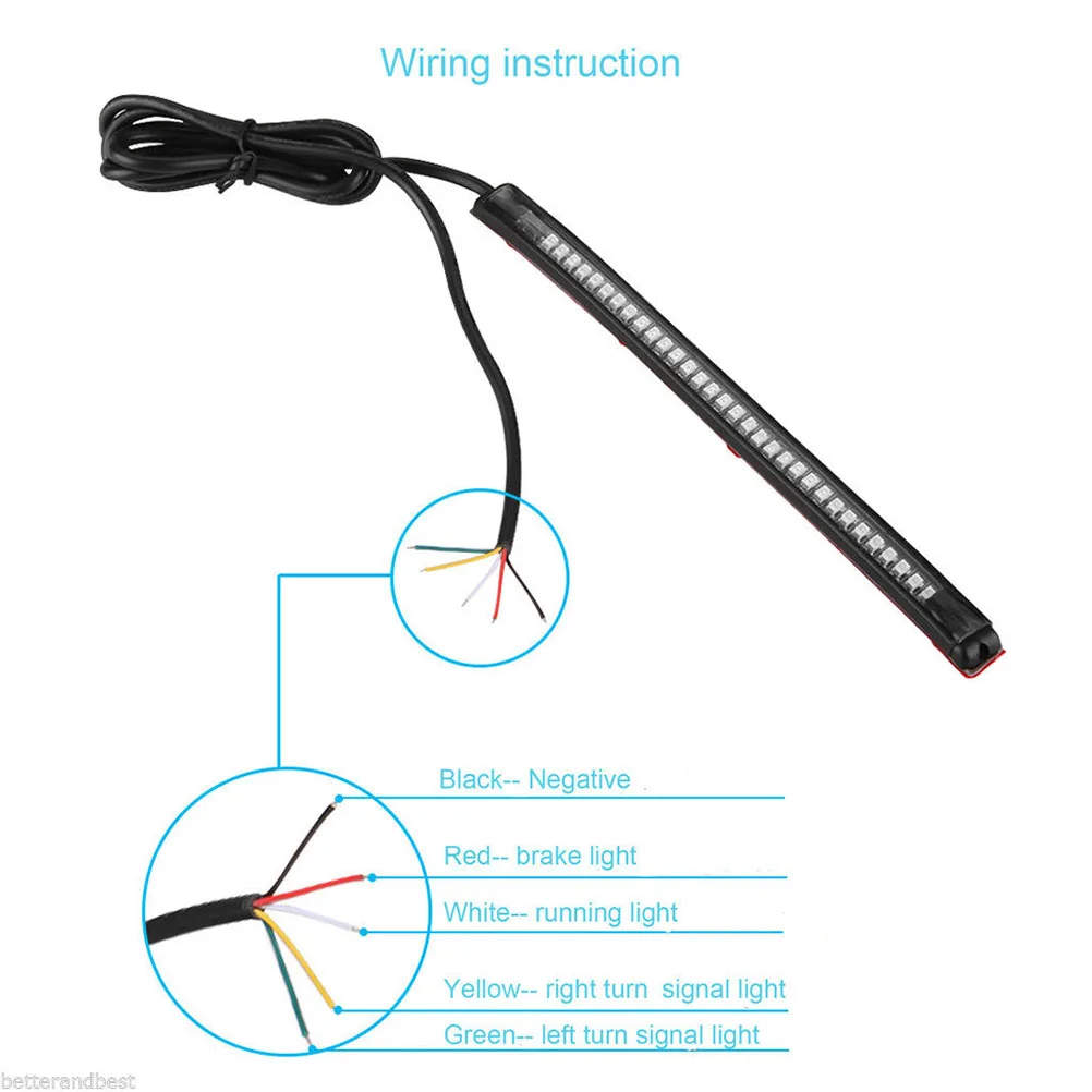 

Red Waterproof 32Smd 3528 12V Flexible LED Brake Signal Tail Running Turn Light Strip Universal Fit Motorcycle Atv Car Suv