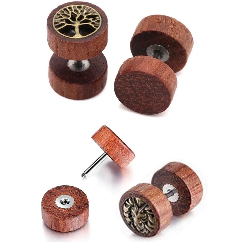 2 Paar 16G Holz Imitation Gauge Ohrringe Punk Stil Edelstahl Türkis Barbell Ohrstecker Piercing Schmuck – Detail 6