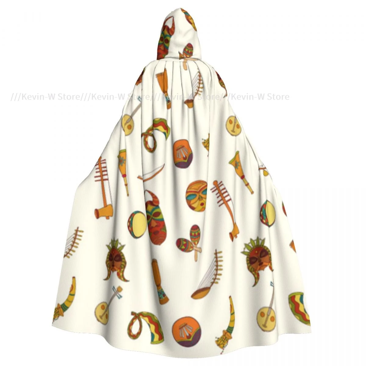 African Music Pattern Hooded Cloak Polyester Unisex Witch Cape Costume Accessory