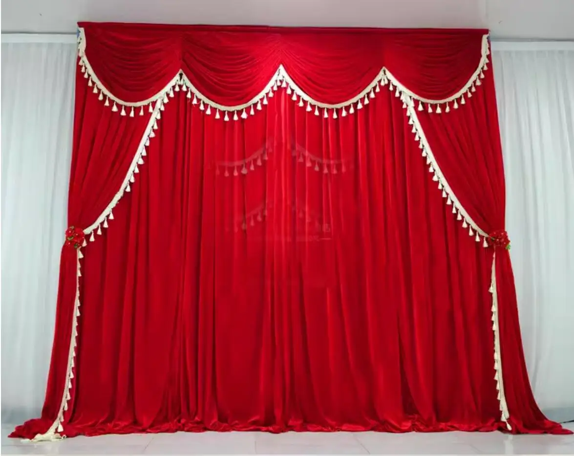 

TOP Elegant Burdundry Flannel Backdrop Curtain Wine Red Velvet Valance Darp for Performace Stage 10FTX20FT