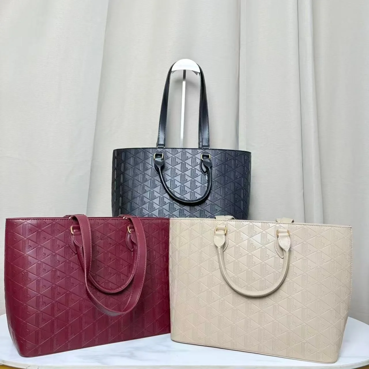 Grand sac fourre-tout géométrique gaufré en cuir PU de qualité supérieure, sac à bandoulière