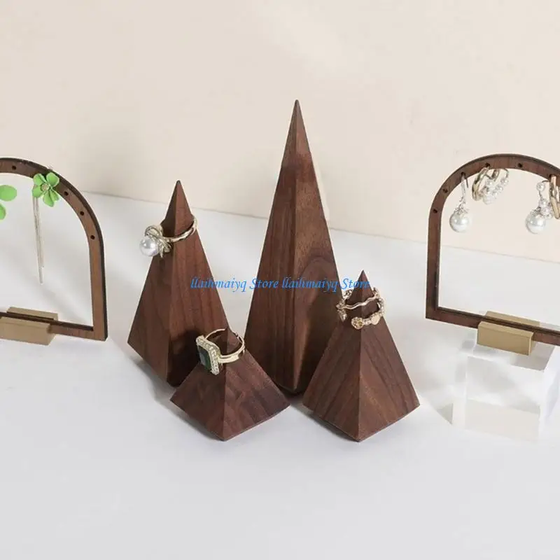 

573B Multipurpose Rings Display Rack Walnut Rings Shelves for Easy Organization