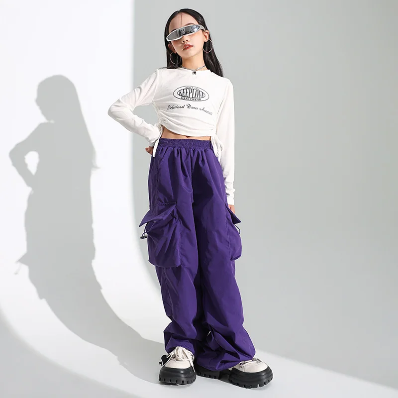 Meisjes Hiphopkleding Zwarte Crop Tops Sweatshirt Streetwear Casual Wijde Cargo Broek Voor Meisjes Jazz Dans Kostuums Toneelkleding