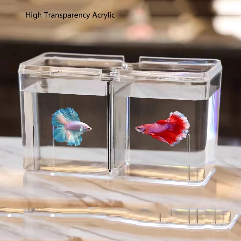 Transparent Acrylic Two Splits Guppy Fish Tank Aquarium Betta Fish Bowl Transparent Aquarium Hatchery Breeding Isolation Box