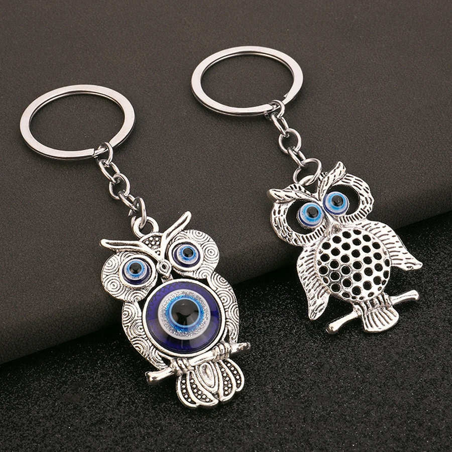 Porte-clés vintage turc en forme de hibou œil porte-bonheur, pendentif amulette rétro en alliage, accessoire de sac, cadeau pour femmes, hommes et amis