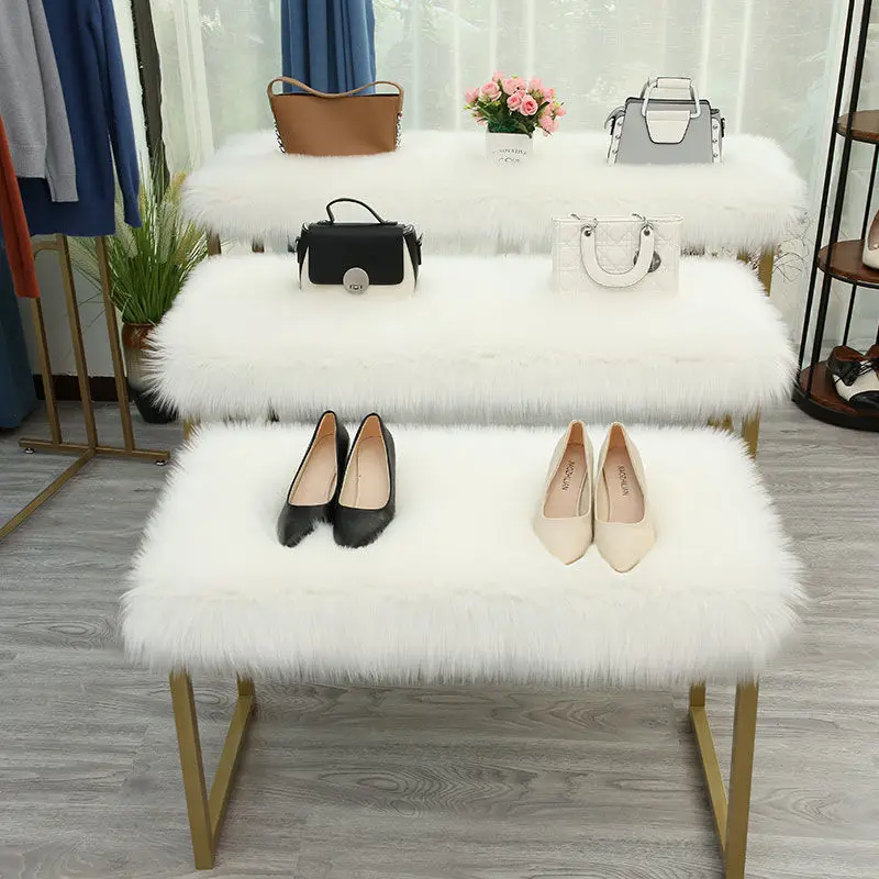 White Plush Carpet Clothing Store Window Display Stand Plush Decorative Table Shoe Cabinet Sink Imitation Wool Mat