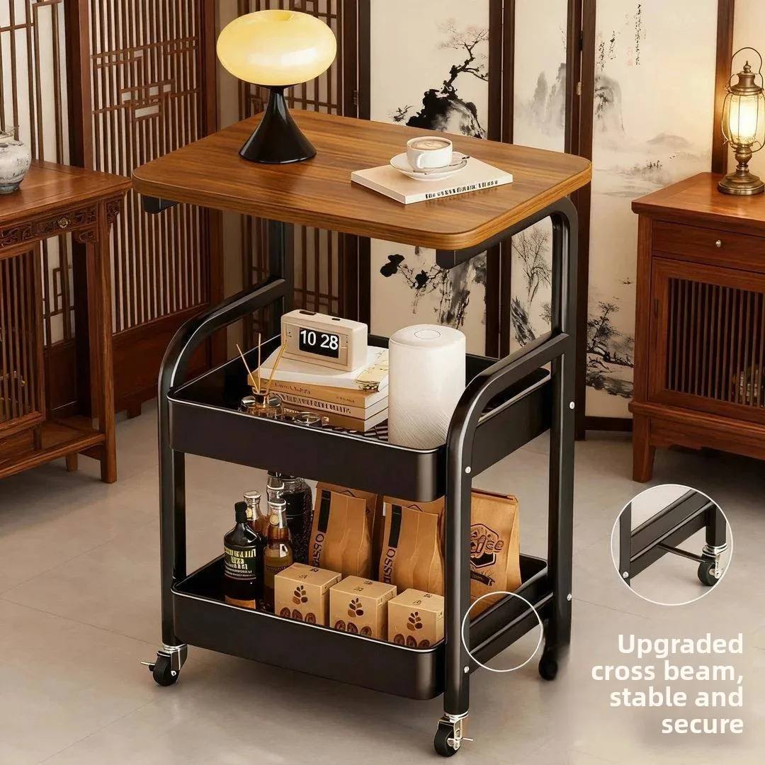 Carbon Steel Multi-Layer Small Cart Rack Stand Kitchen Floor Bathroom Storage Rack Living Room Snack Rack Mobile Toilet Shelf