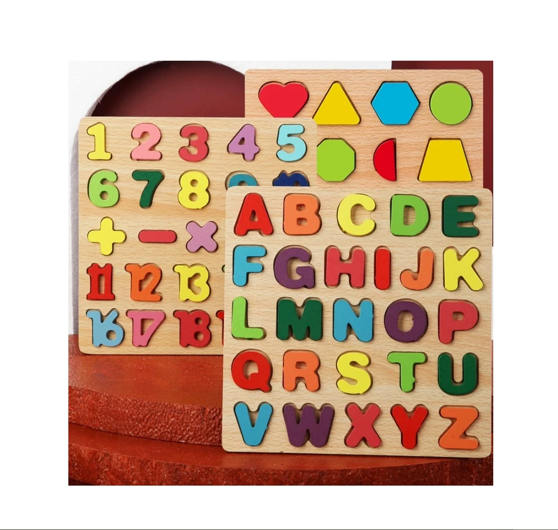 Alphabet Puzzle Wooden Puzzles  ABC Puzzle Shape Alphabet Learning Puzzles Toys with Puzzle Board & Letter Blocks, Preschool Edu