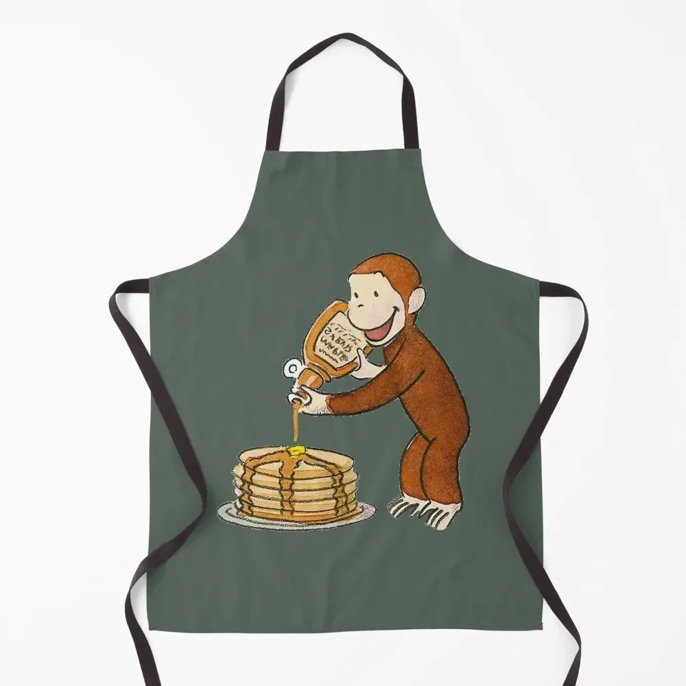 Curious George making pancakes Apron kitchen jacket woman Kitchen Items For Home restaurant accessories painting Apron