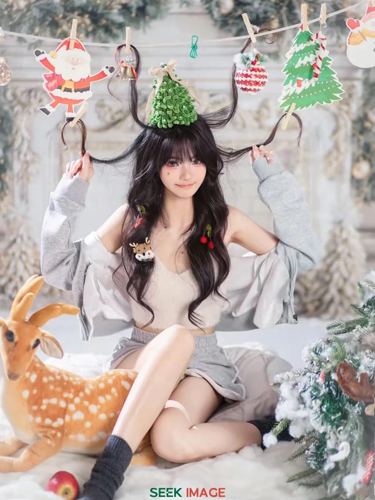 

Sweet Party Girl Christmas Atmosphere Portrait Art Photo Costume New Korean Style Photography Clothing for Studio