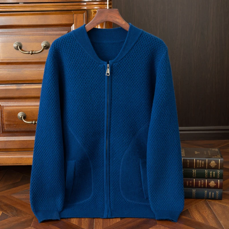 Autumn And Winter New Men's Thick 100% Pure Wool Knitted Cardigan Sweater Business Casual Shirt Collar Coat