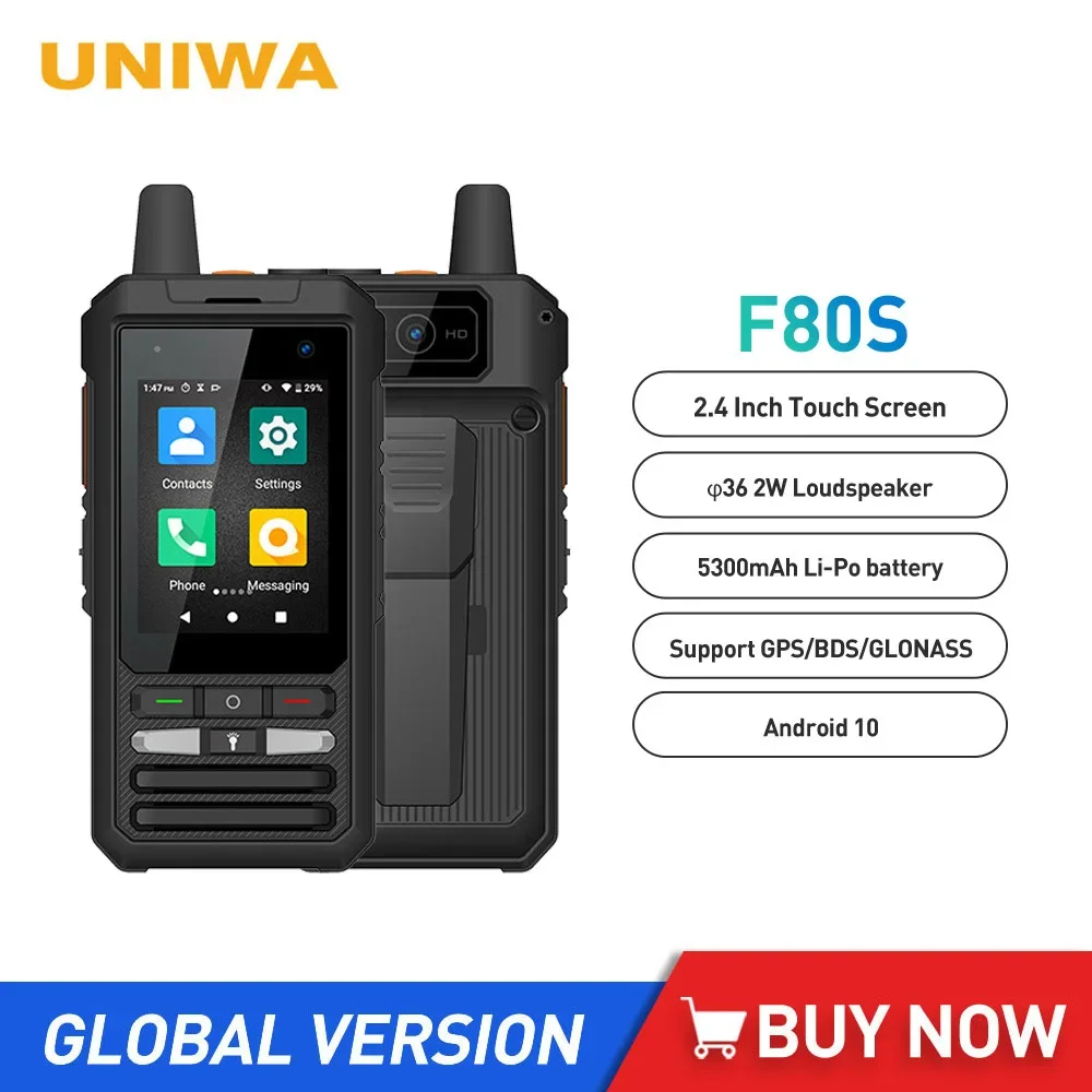 uniwa walkie talkie f80s poc 4g telefone robusto quad core 1gb mais 8gb bateria de 5300mah 24 polegadas 14ghz android 10 01