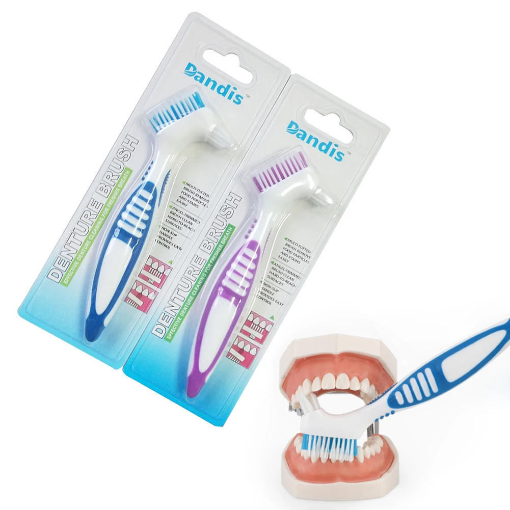 Cepillo portátil para dentadura postiza de doble cara, cepillo de limpieza de dientes, cerdas suaves de múltiples capas, cepillo de dientes, herramienta de cuidado bucal