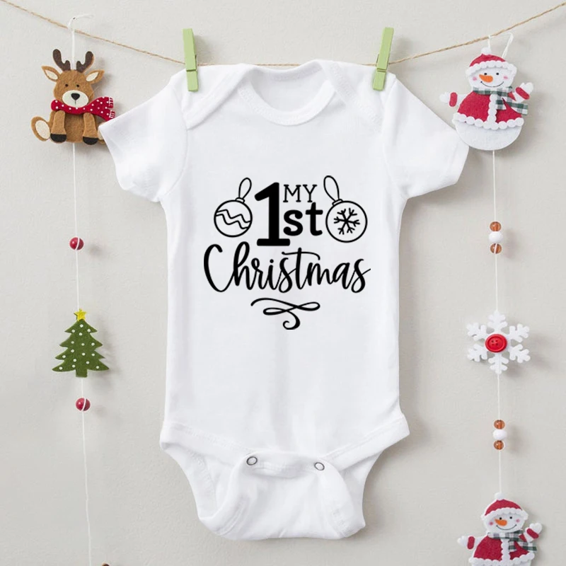 

Baby Boy Girl Romper Soft Cotton Short Sleeve Letter Print My 1st Christmas Pattern Jumpsuit Infant Autumn Newborn Bodysuit 2024