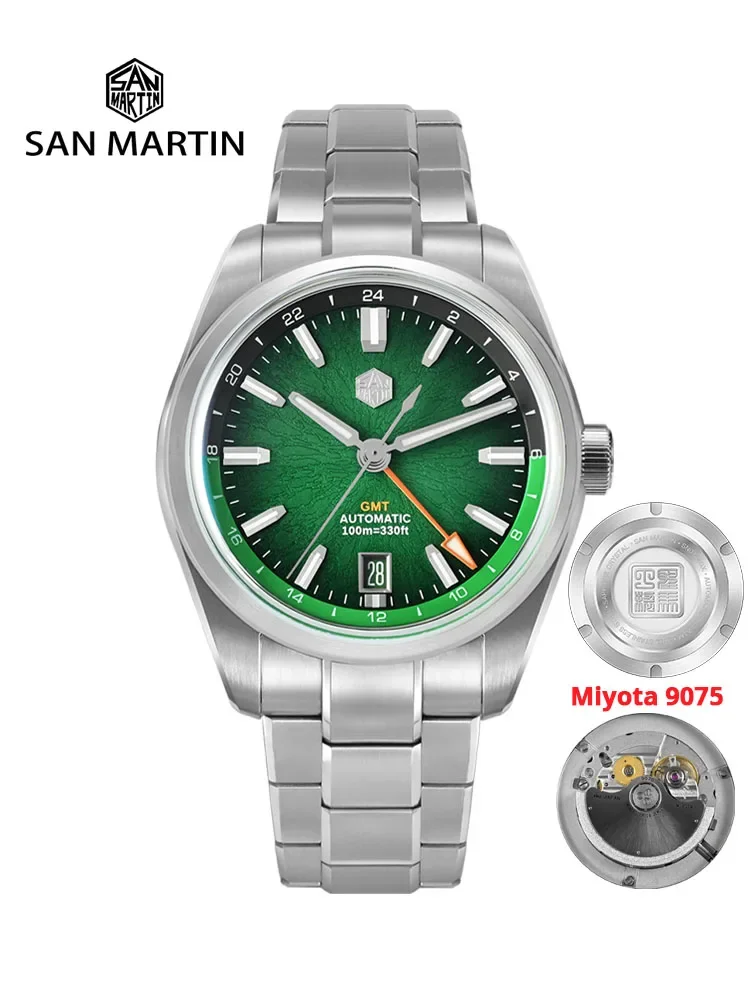San Martin New 39mm Enamel JianZhan GMT Miyota 9075 Watch Luxury Gada Men Automatic Mechanical Dress Watch Chinese Style SN0144