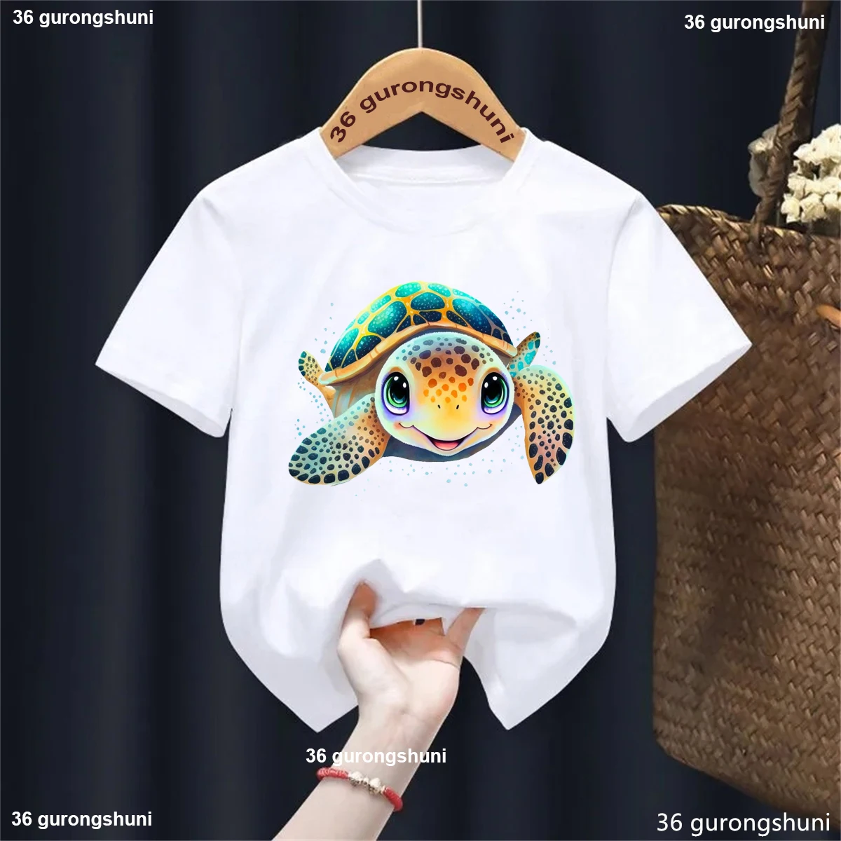 Kawaii Sea Turtle Printed T Shirt For Girls/Boys Harajuku Summer Kids Clothes Pink/Yellow/Gray/Blue/Black/White T-Shirt Tops