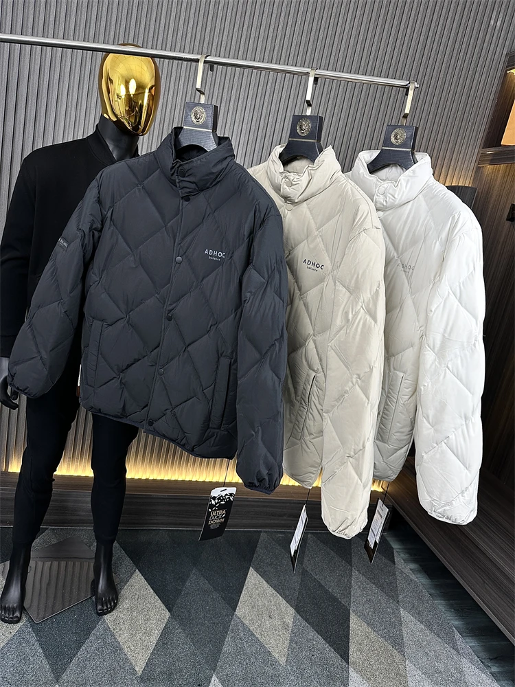 

Чистый цвет, мужская пуховая куртка с воротником-стойкой, полный клей, 80 Du, зимняя модная молодежная верхняя одежда, обычная длина