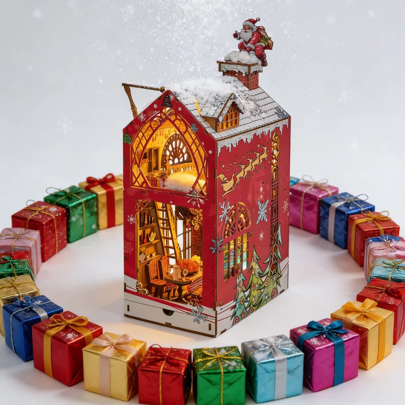 OUZEY Winter Carol Book Nook DIY, 3D Śnieżny Dom na Zimną Noc, Świąteczny Model Miniaturowy dla Nastolatków