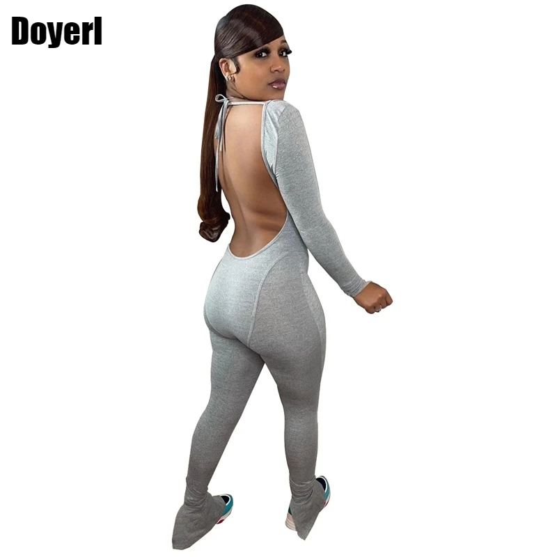 

Sporty Backless Jumpsuit Women Long Sleeve Bodycon Jumpsuit Club One Piece Outfit Women Romper Overalls for Women Monos Mujer