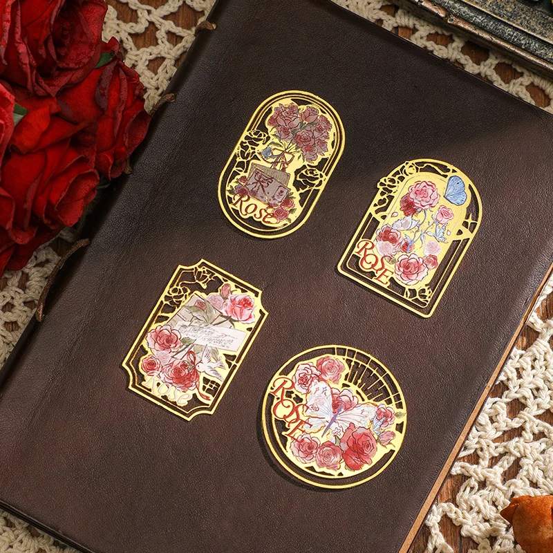 خمر رائعة روز المعادن المرجعية الجوف خارج الفن الزهور دبابيس ورق القراءة علامة ديكور صفحة حامل الطلاب المعلمين هدية #4