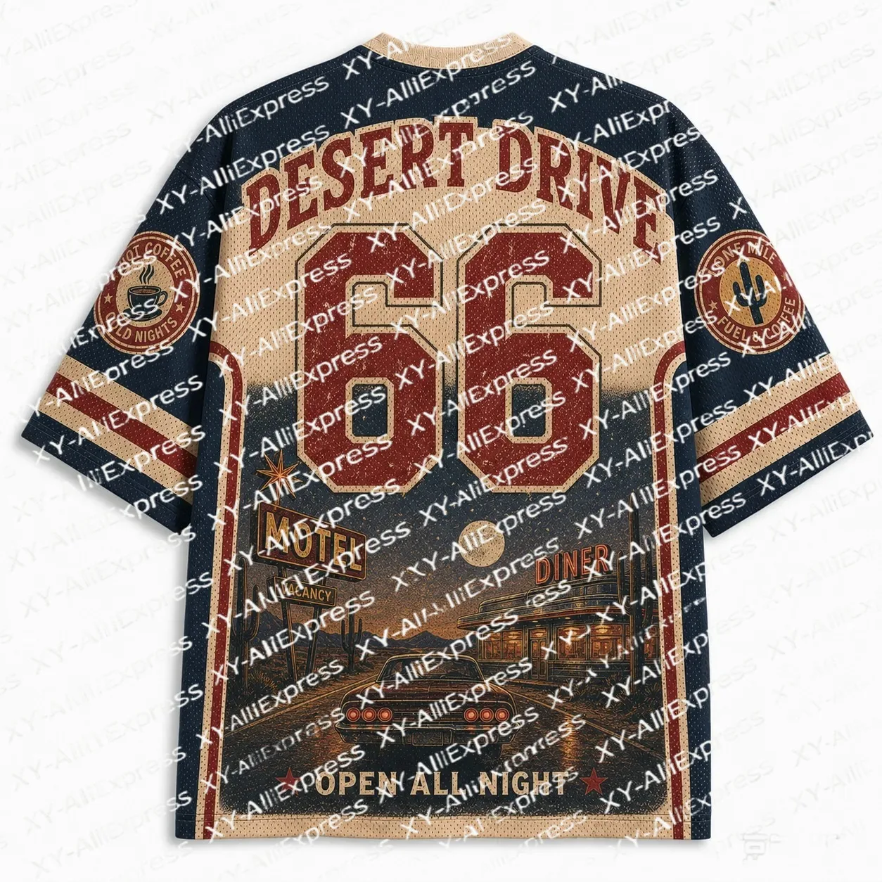 Men's Vintage Desert Drive Graphic T-Shirt Retro Route 66 Classic Car Motel Print Quick Dry Breathable Summer Casual Streetwear