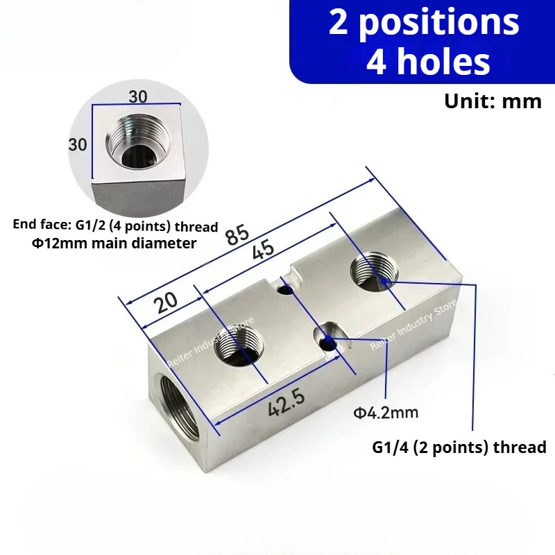 

High Pressure 30x30mm G1/2" In G1/4" Out 2-12 Way 304 Stainless Steel Distributor Manifold Splitter Block Pneumatic Air Fitting