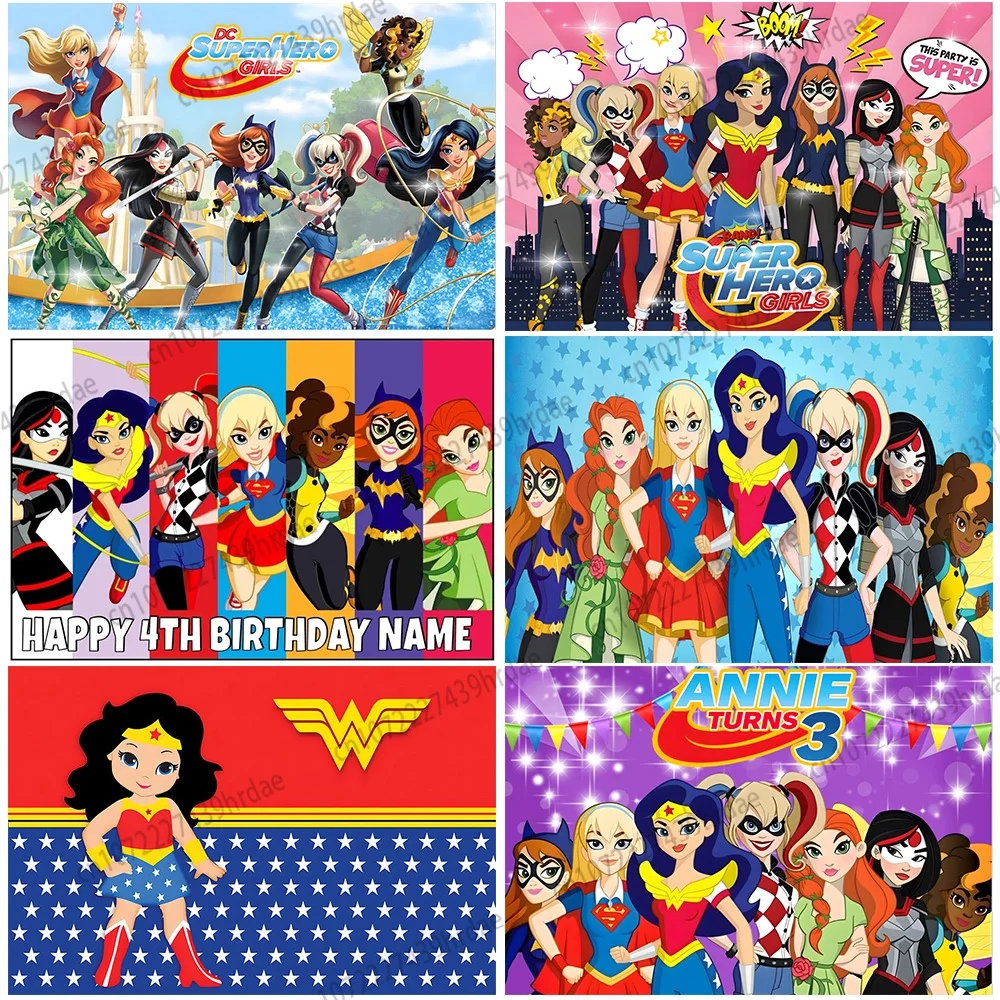 DC SuoerHero Girls WonderWoman Harley Quinn Backdrop Girl 1st 3rd Birthday Party Background Photography Decoration Banner Poster