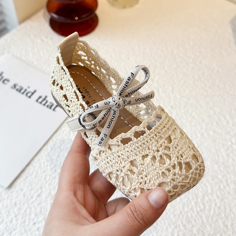 القوس شبكة الفتيات أحذية مسطحة فستان من الدانتيل الصلبة الاطفال الأميرة أحذية هوك حلقة عدم الانزلاق طفل الأطفال أحذية أنيقة #4