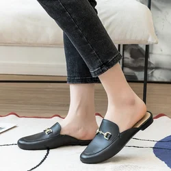 Women's Muller Shoes, Women's Pointed Toe Small Half Shoes, Modern Slippers, Casual Flat-bottomed Autumn Slippers