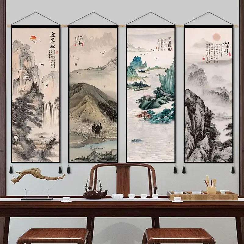 

Chinese Style Landscape Scroll Paintings Living Room Home Office Room Decor Aesthetic Tapestry Wall Hanging Decoration Poster