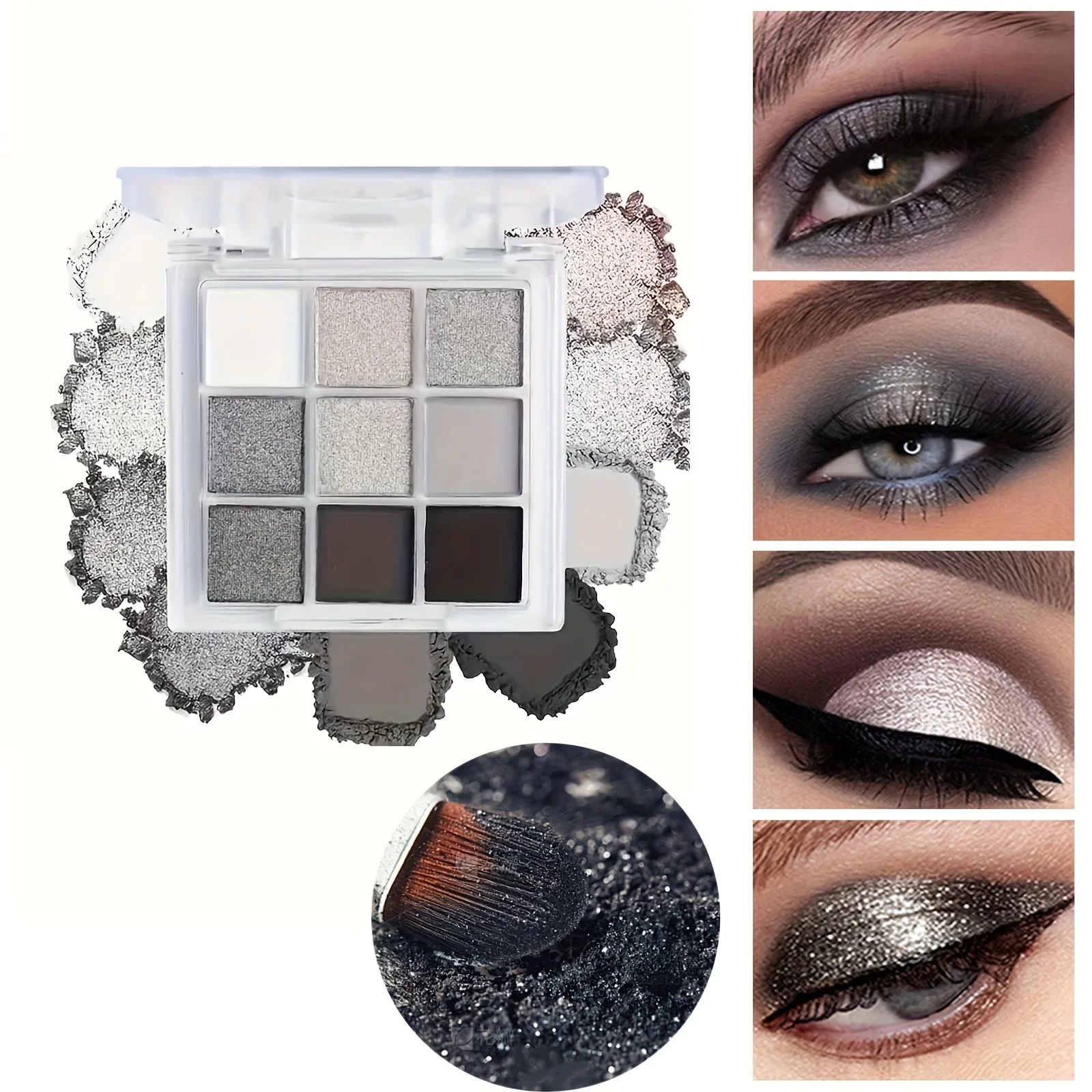 9 color smokey eyeshadow palette, black and white gray matte pearlescent cold color eyeshadow palette, professional eyeshadow pa