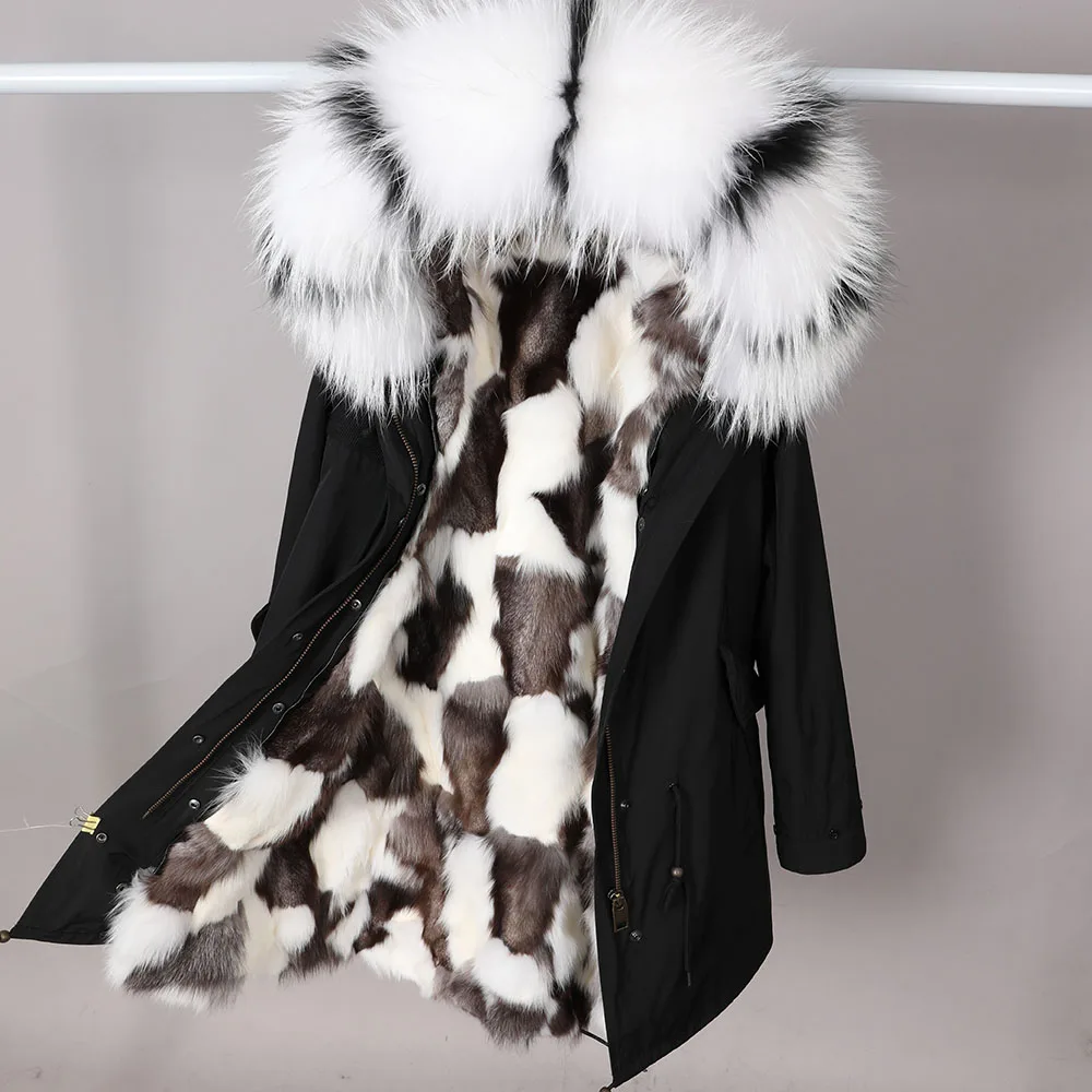 Dames Winter Afneembare Vossenbontvoering Echte wasbeer Bontkraag Parka Capuchon Jas Afneembare bontkraag voor dames