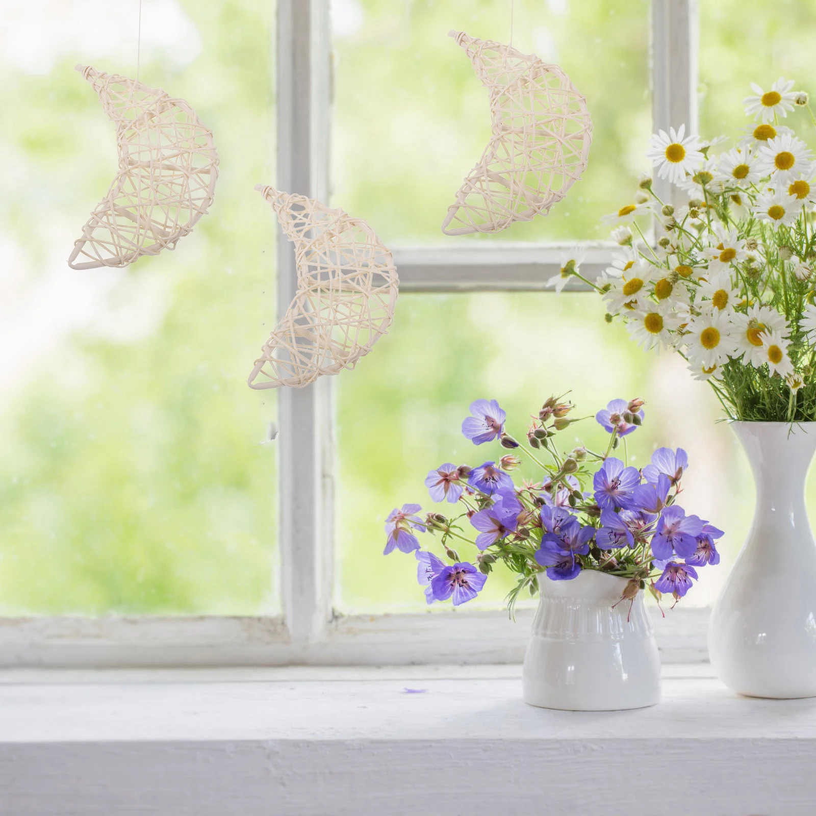 

6 Pcs Rattan Ring Decoration Moon Shape Hanging Adorn Ornament Holiday Diy Decorative Accessory for Wedding