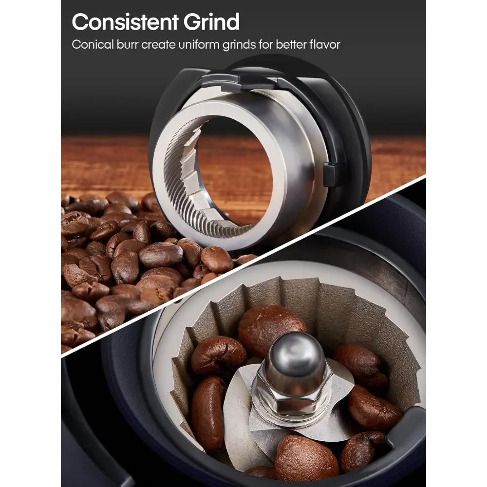 Coffee Grinder, Anti-static Conical Burr Coffee Grinder W/ 35 Precise Grind Setting, 2-12 Cup Select Timer, Coffee Bean Grinder