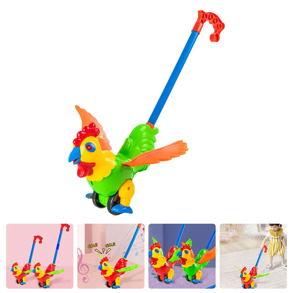 Infant Push Walker Trolley Toy Toys Toddler Rooster Design Pushing Cart Handles