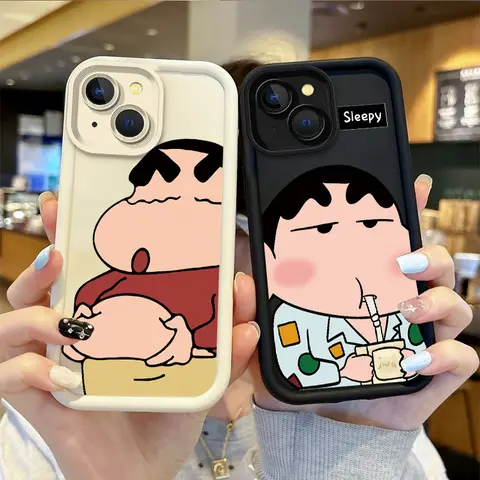 C-Crayon S-ShinChan 만화 전화 케이스 iPhone 15 14 13 12 11 Pro Max 15 14 8 7 6 Plus X XS Max 8 7 6 실리콘 미끄럼 방지 커버