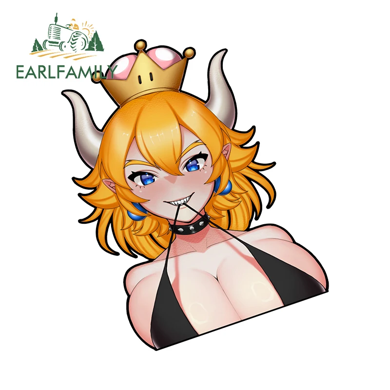 EARLFAMILY Bowsette Hentai Boobs Bikini Die Cut Car Stickers Anime Princess Breasts Peeker Waifu Accessories Waterproof