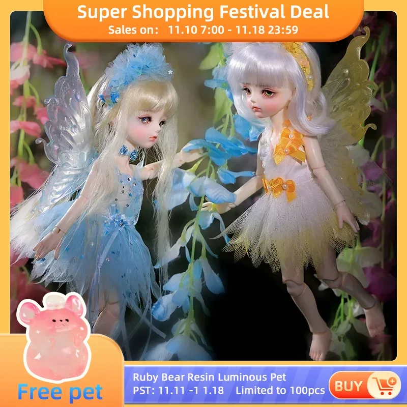 Fantasy Lulu 1/6 BJD Doll Blue And Yellow Wings Of The Fairy Companion Toys for Kids Gift For Children