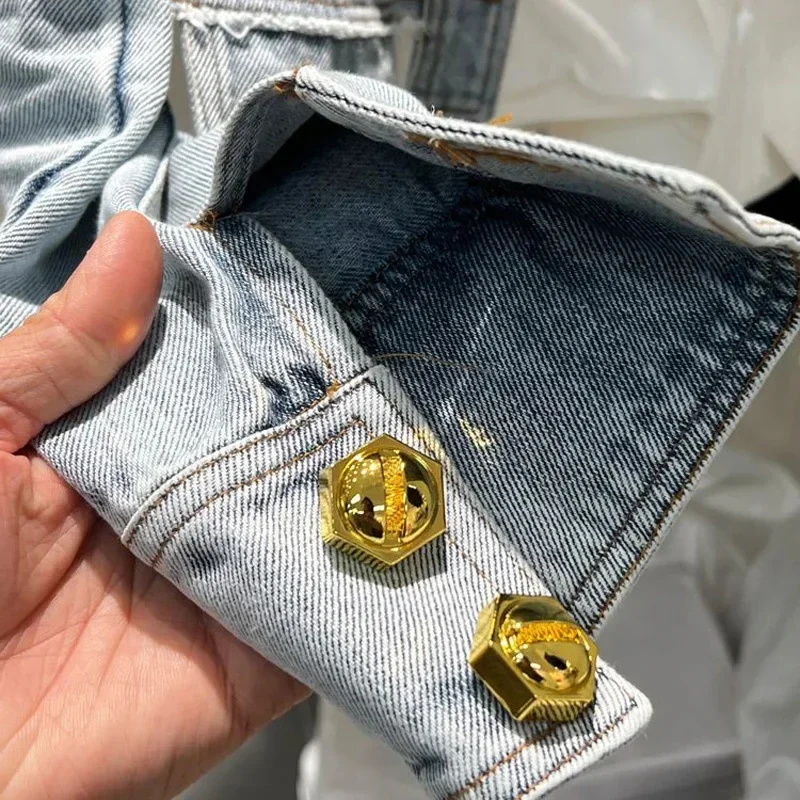 2024 여성을위한 새로운 데님 자켓 슬림 싱글 브레스트 긴 소매 짧은 겉옷 코트 데님 자켓 여성 코트 코트