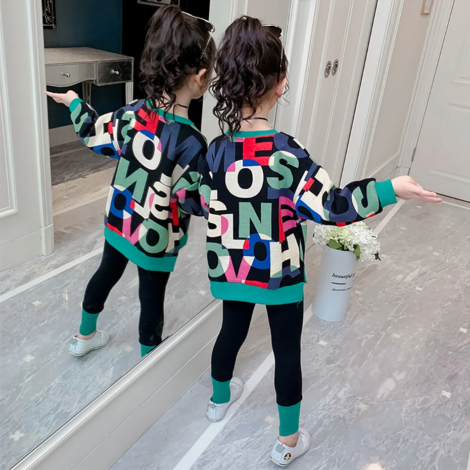 Girls Sport Clothes Sweatshirt + Leggings Clothes For Girl Letter Pattern Kids Girls Clothes Teenage Children Clothings