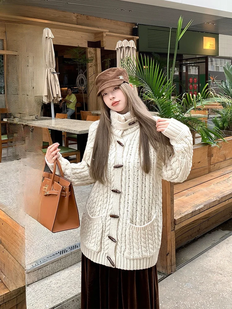 

Вязаный кардиган Luu в стиле ретро для женщин: весенне-осенний дизайн, модный, уютный, с длинными рукавами, однотонный, для повседневной носки