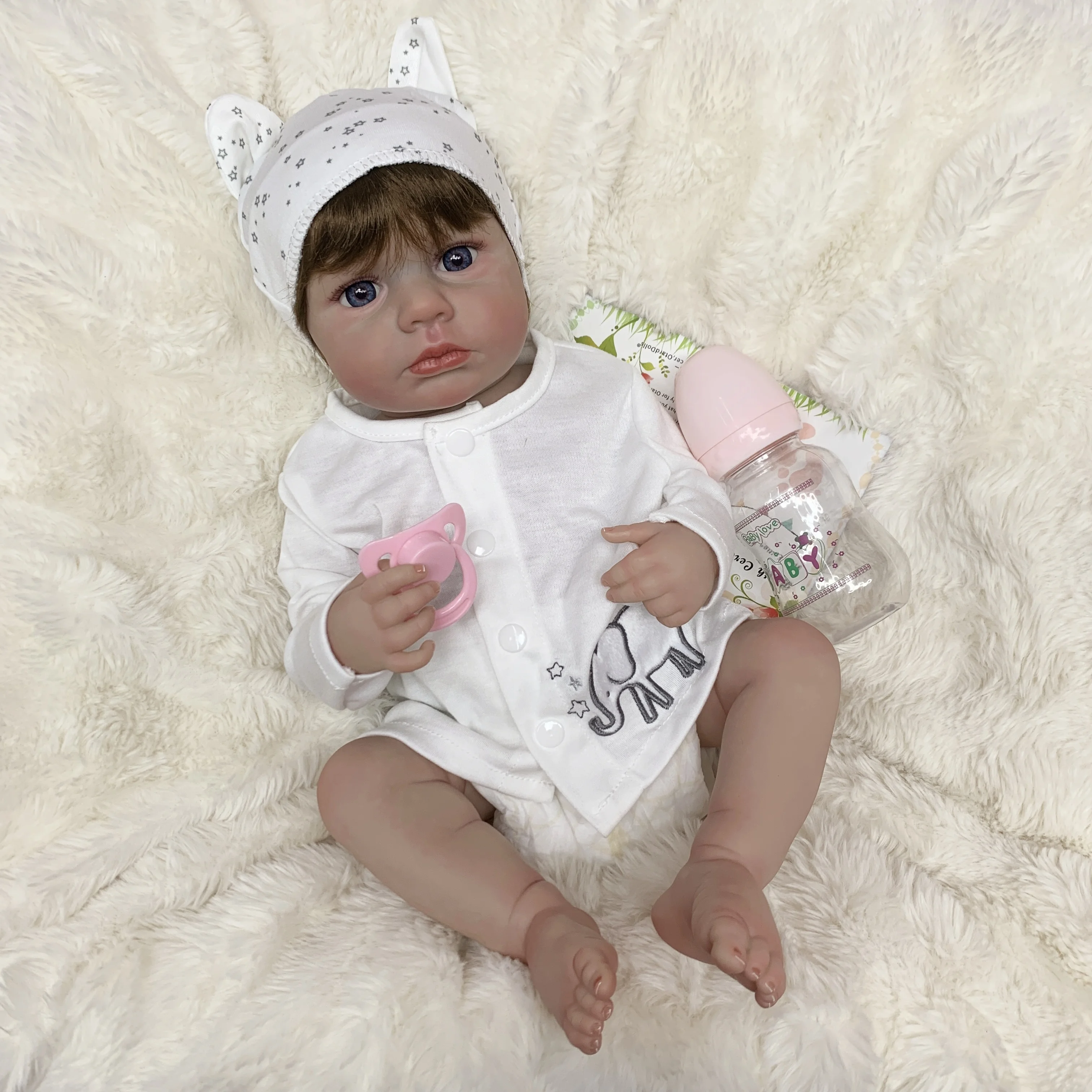 20 Inch Full Body Soft Silicone Vinyl Reborn Girls Handmade Lifelike Newborn Baby Loulou With Open Eyes